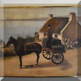 A29. Unsigned painting on canvas of horse and cart. 